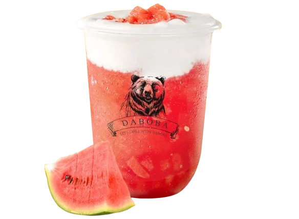 Watermelon smooth ice-blended texture with fresh watermelon and jelly ball topped with Daboba signature cheese Cheesy Watermelon